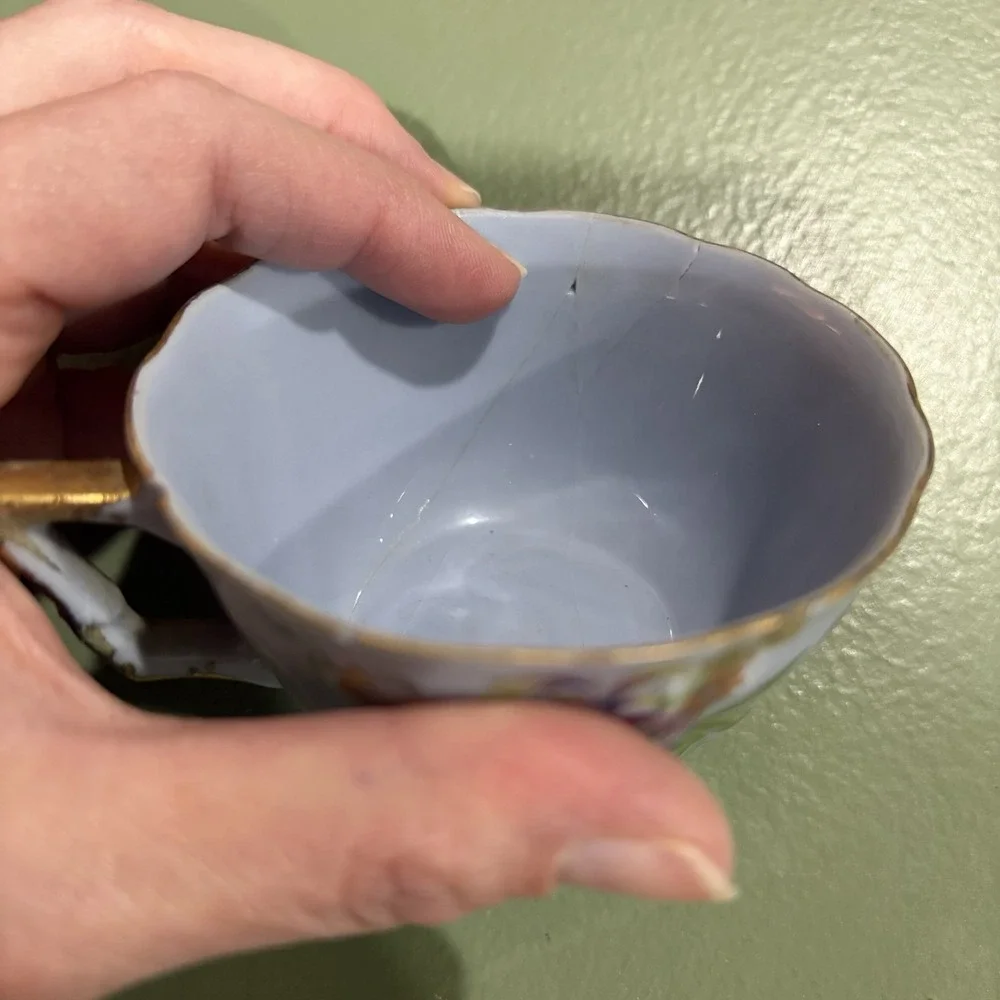 Vintage Richard Japan Teacup Set Blue Gold Flowers Cottage Core‎